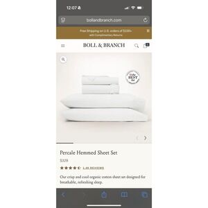 Boll And Branch King Percale Hemmed Sheet Set Striped 100% Organic Cotton